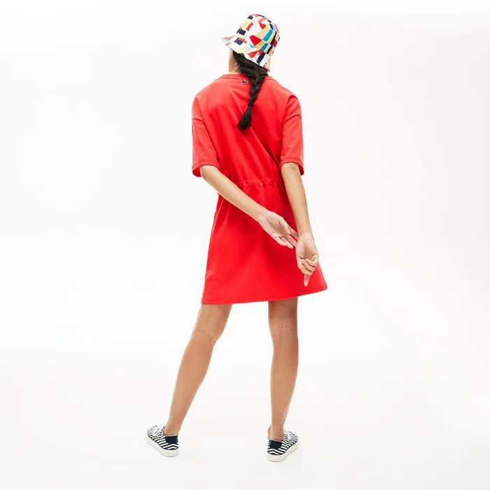 Signature Cotton Fleece Tshirt Dress Red Womens Lacoste Dresses and Skirts Gift for Friend
