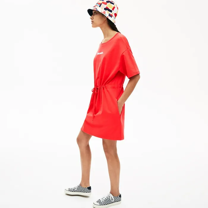 Signature Cotton Fleece Tshirt Dress Red Womens Lacoste Dresses and Skirts Gift for Friend