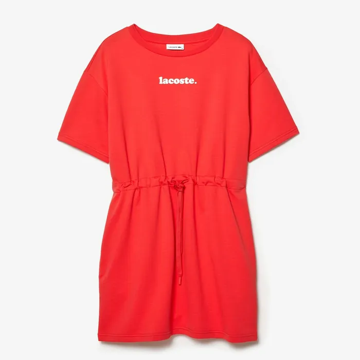 Signature Cotton Fleece Tshirt Dress Red Womens Lacoste Dresses and Skirts Gift for Friend