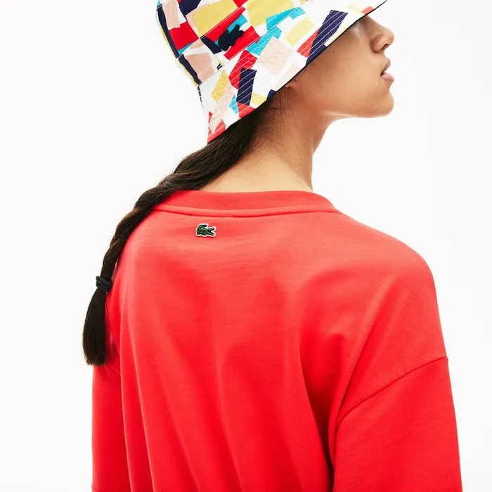 Signature Cotton Fleece Tshirt Dress Red Womens Lacoste Dresses and Skirts Gift for Friend