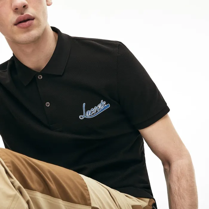 Signature Cotton Polo Black Mens Lacoste Polos Online Outlet Store