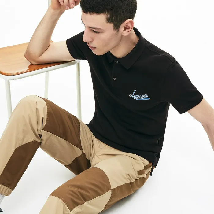 Signature Cotton Polo Black Mens Lacoste Polos Online Outlet Store
