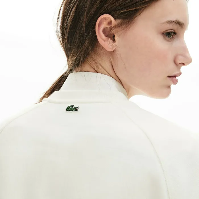 Signature Print Crew Neck Sweatshirt WhiteLight Brown Womens Lacoste Sweaters and Sweatshirts Cheap On Sale