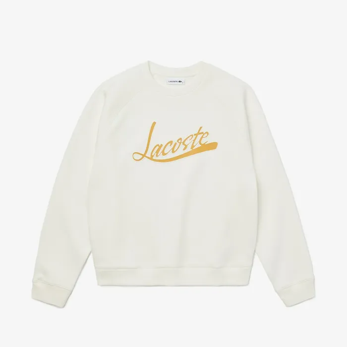 Signature Print Crew Neck Sweatshirt WhiteLight Brown Womens Lacoste Sweaters and Sweatshirts Cheap On Sale