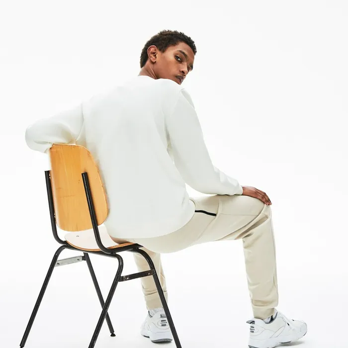 Signature Print Crew Neck Sweatshirt White Mens Lacoste Sweatshirts For Sale
