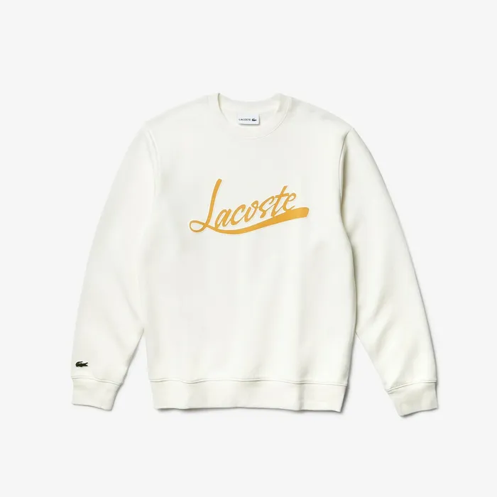 Signature Print Crew Neck Sweatshirt White Mens Lacoste Sweatshirts For Sale