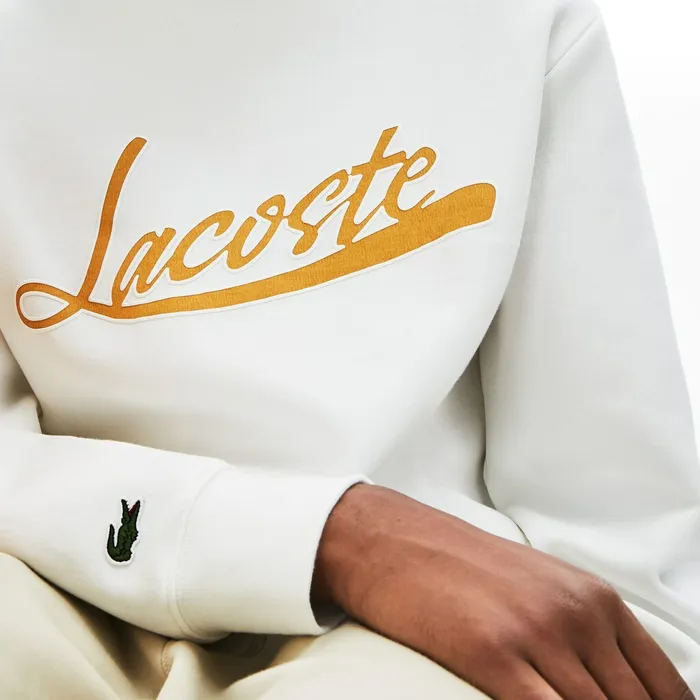 Signature Print Crew Neck Sweatshirt White Mens Lacoste Sweatshirts For Sale