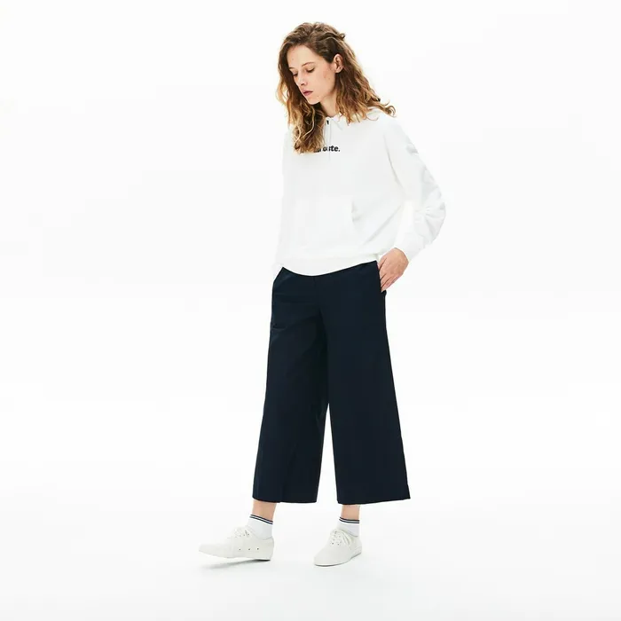 Signature Wide Hooded Fleece Sweatshirt White Womens Lacoste Sweaters and Sweatshirts For Sale