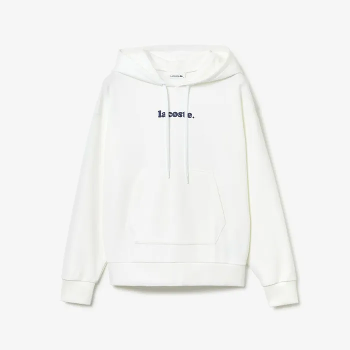 Signature Wide Hooded Fleece Sweatshirt White Womens Lacoste Sweaters and Sweatshirts For Sale