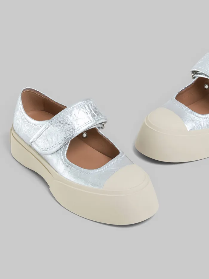 Silver Leather Mary Jane Sneaker Women Marni Pablo