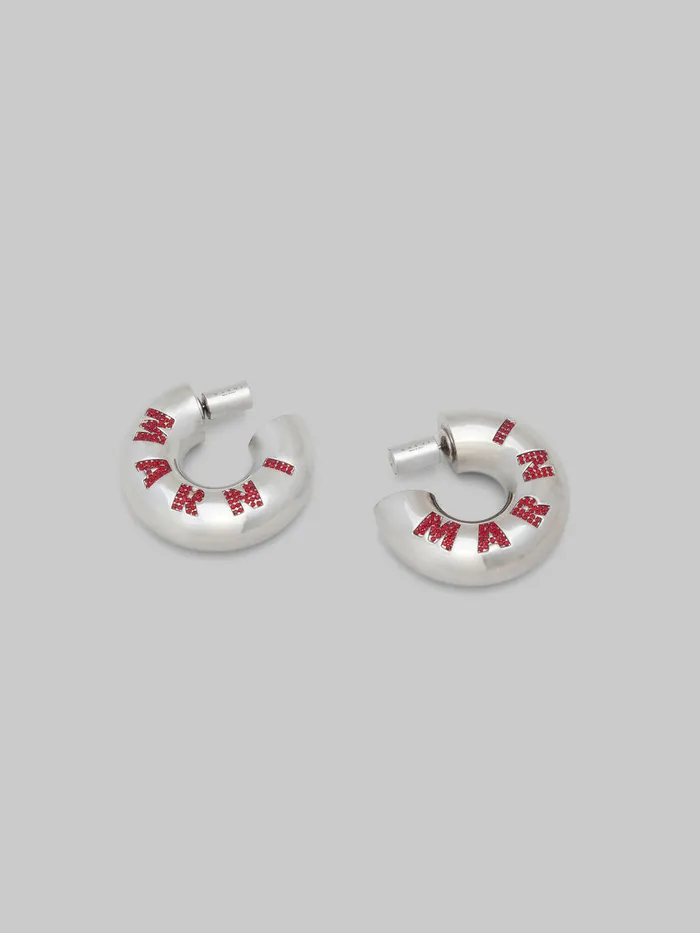 Silver Tube Earrings With Rhinstone Marni Logo Women Marni Earrings