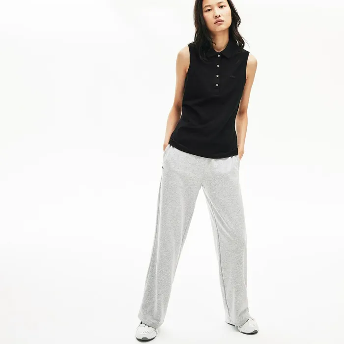 Sleeveless Cotton Piqu Polo Black Womens Lacoste Polos Online Store
