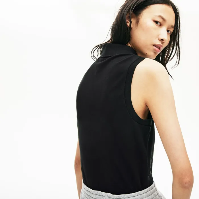 Sleeveless Cotton Piqu Polo Black Womens Lacoste Polos Online Store