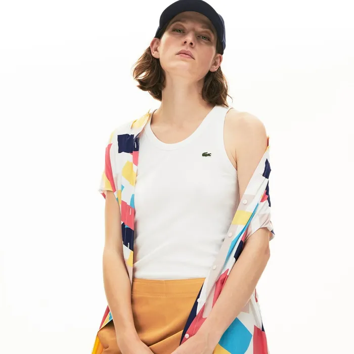 Sleeveless Scoopneck Top White Womens Lacoste TShirts Online