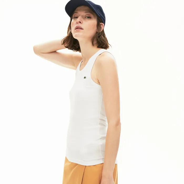 Sleeveless Scoopneck Top White Womens Lacoste TShirts Online
