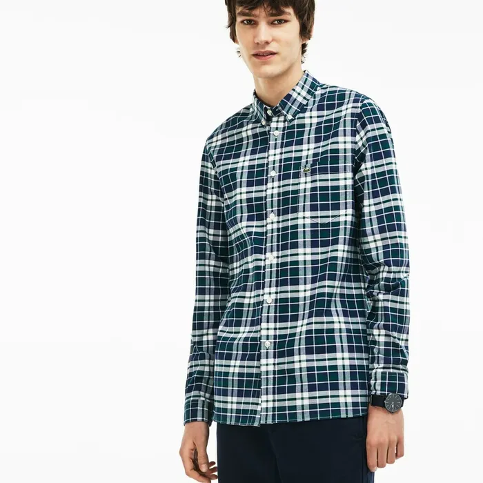 Slim Fit Check Stretch Oxford Cotton Shirt Green Mens Lacoste Button Down Shirts Store Slim Fit Check Stretch Oxford Cotton Shirt Green Mens Lacoste Button Down Shirts Store