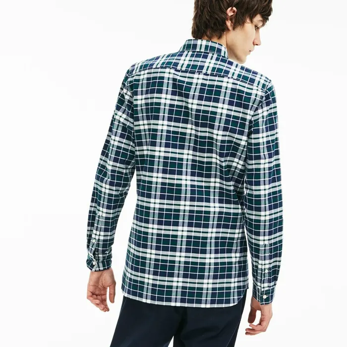 Slim Fit Check Stretch Oxford Cotton Shirt Green Mens Lacoste Button Down Shirts Store
