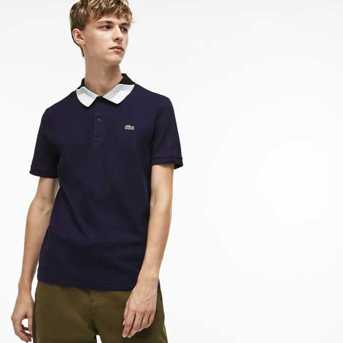 Slim Fit Colourblock Striped Knop Piqu Polo Shirt Navy Blue Mens Lacoste Polos USA Slim Fit Colourblock Striped Knop Piqu Polo Shirt Navy Blue Mens Lacoste Polos USA