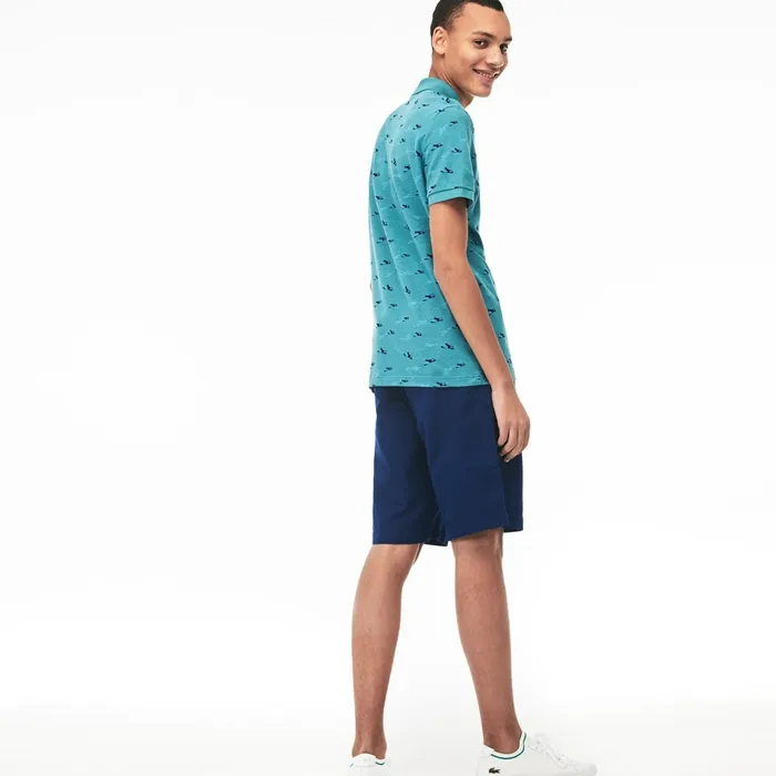 Slim Fit Cotton And Linen Piqu Polo BlueWhite Mens Lacoste Polos Store