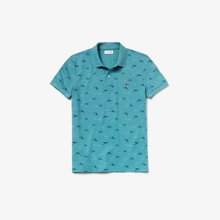 Slim Fit Cotton And Linen Piqu Polo BlueWhite Mens Lacoste Polos Store
