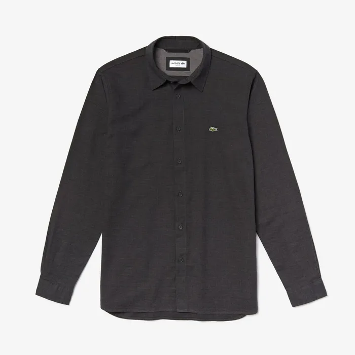Slim Fit Cotton Flannel Shirt Grey Mens Lacoste Button Down Shirts Popular