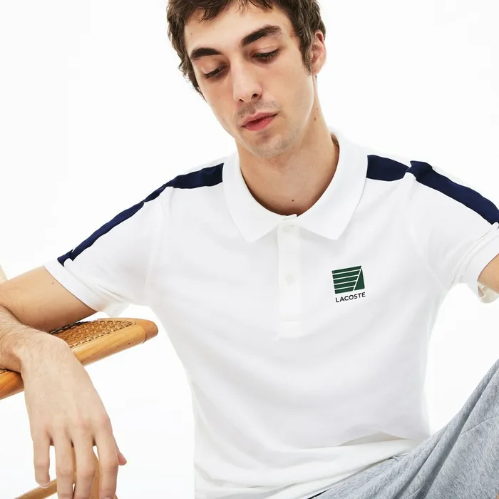 Slim Fit Cotton Mini Piqu Polo WhiteNavy Blue Mens Lacoste Polos Gift for Friend