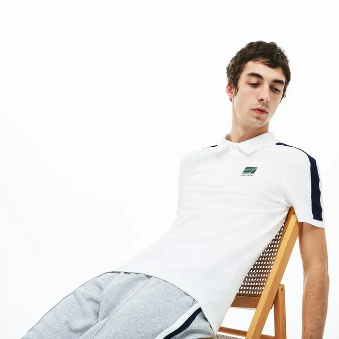 Slim Fit Cotton Mini Piqu Polo WhiteNavy Blue Mens Lacoste Polos Gift for Friend