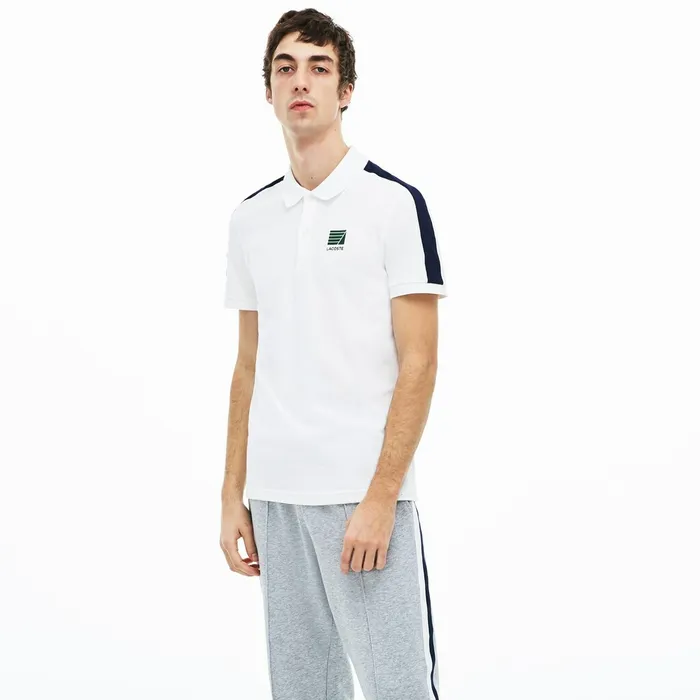 Slim Fit Cotton Mini Piqu Polo WhiteNavy Blue Mens Lacoste Polos Gift for Friend