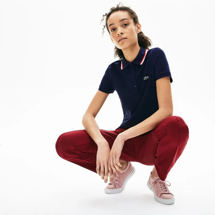 Slim Fit Cotton Petit Piqu Polo Navy Blue Womens Lacoste Polos Casaul