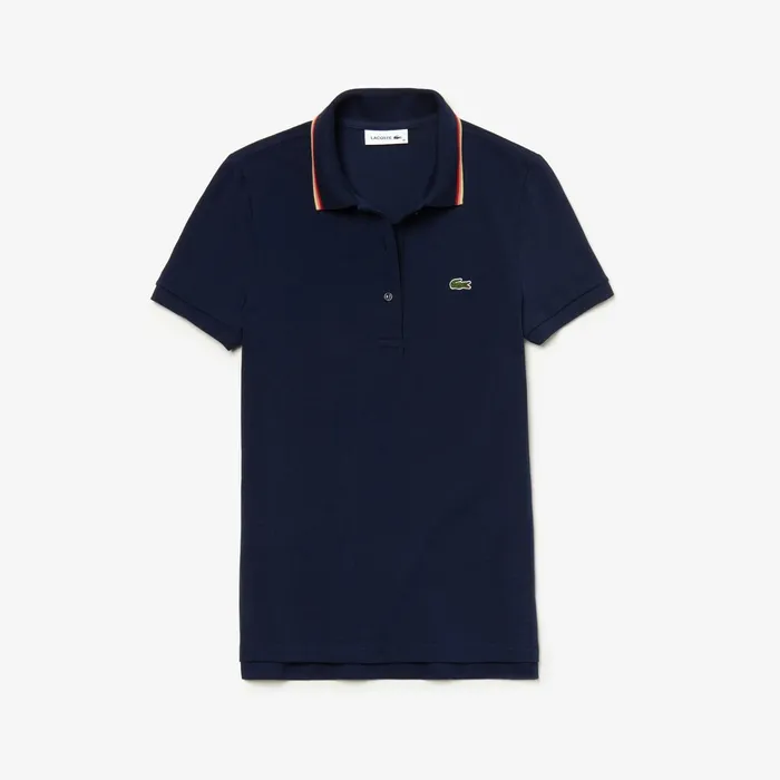 Slim Fit Cotton Petit Piqu Polo Navy Blue Womens Lacoste Polos Casaul