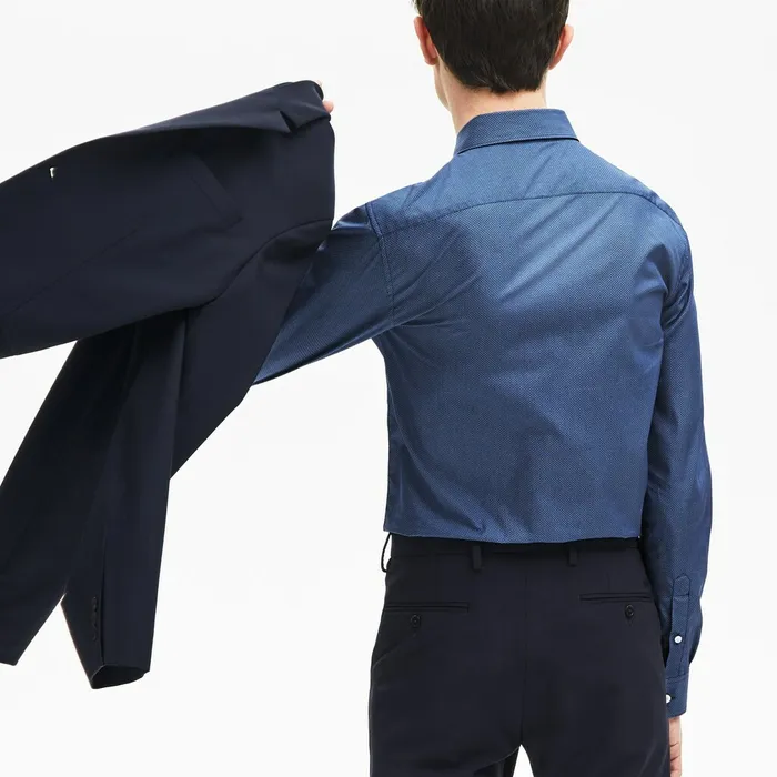 Slim Fit Cotton Poplin Shirt Navy Blue Mens Lacoste Button Down Shirts Outlet Factory