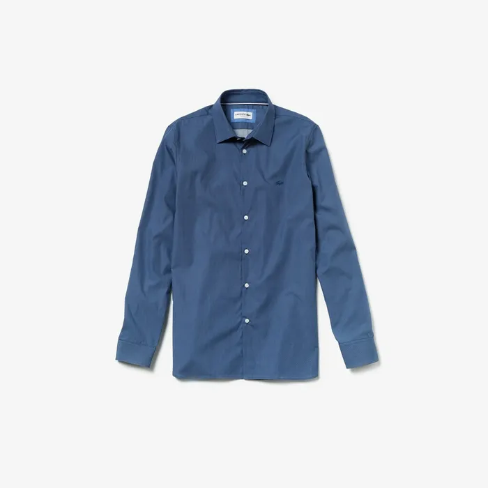 Slim Fit Cotton Poplin Shirt Navy Blue Mens Lacoste Button Down Shirts Outlet Factory