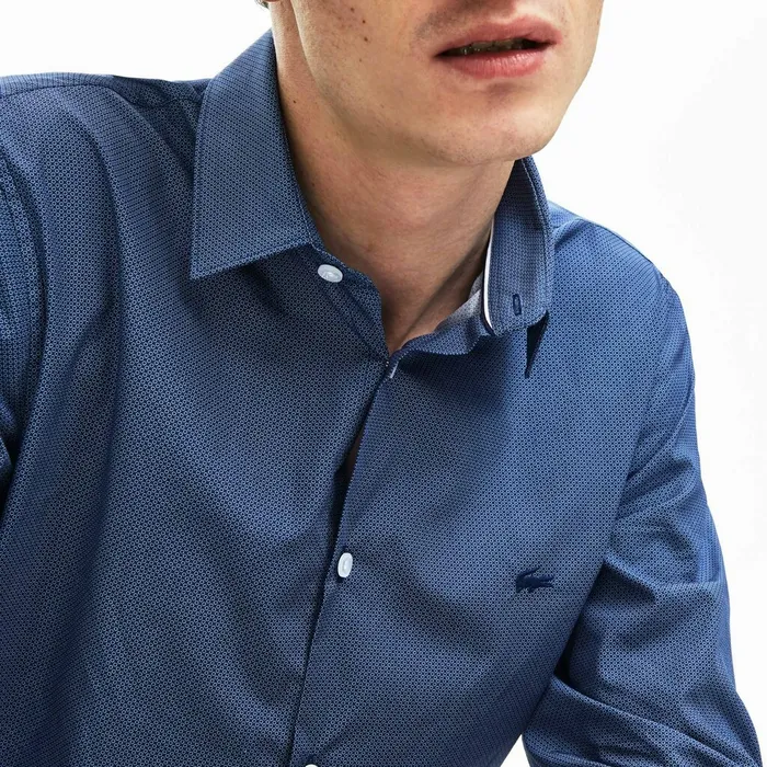 Slim Fit Cotton Poplin Shirt Navy Blue Mens Lacoste Button Down Shirts Outlet Factory