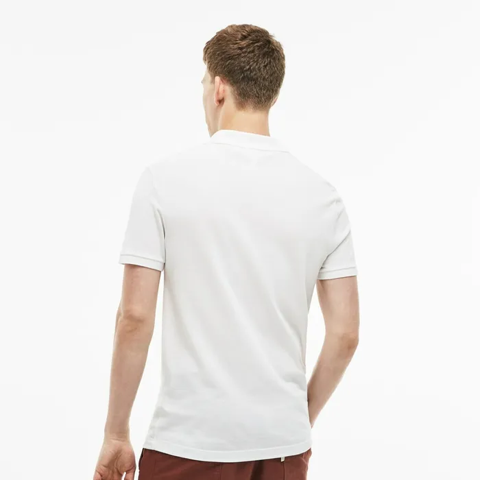 Slim Fit Crocodile Logo Piqu Polo WhiteBeige Mens Lacoste Polos Cheap On Sale