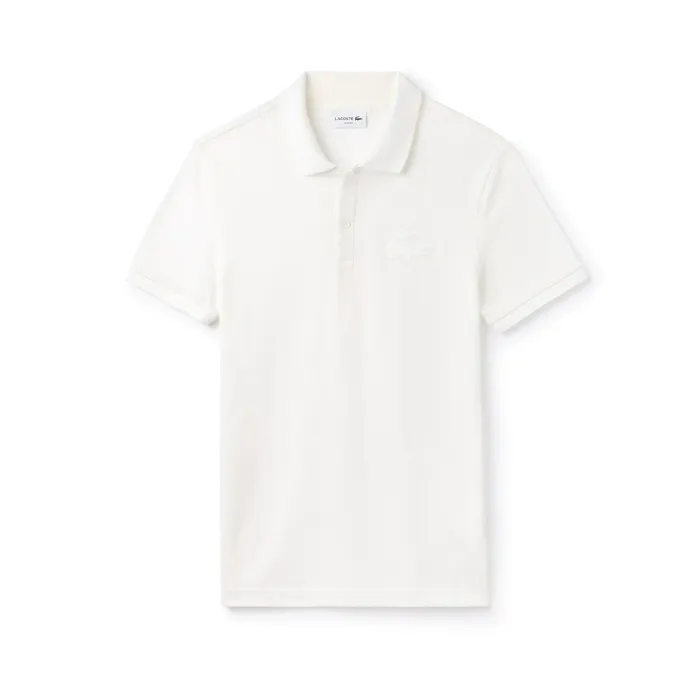 Slim Fit Crocodile Logo Piqu Polo WhiteBeige Mens Lacoste Polos Cheap On Sale