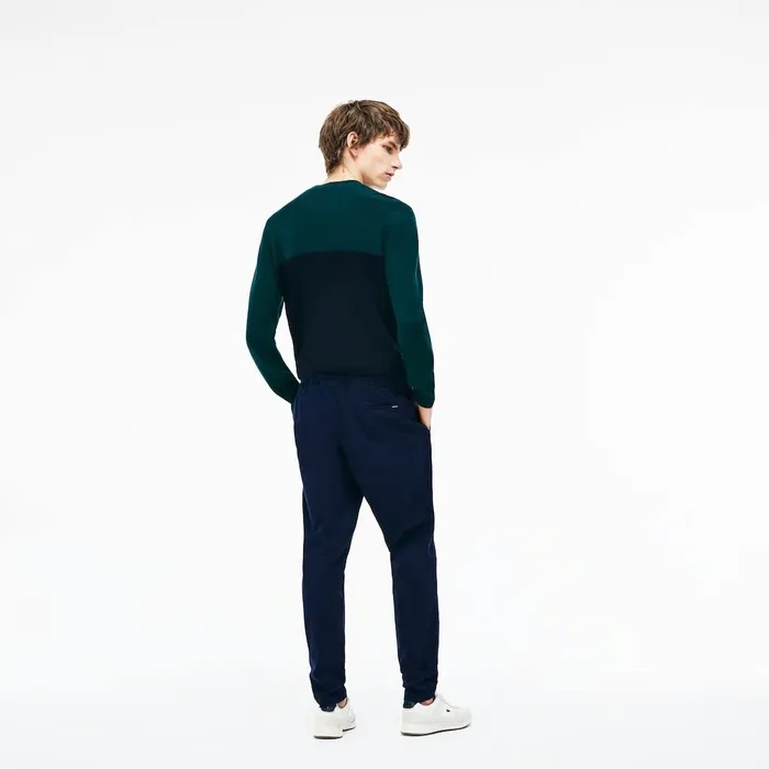 Slim Fit Elasticized Cotton Twill Chino Pants Navy Blue Mens Lacoste Pants and Shorts USA