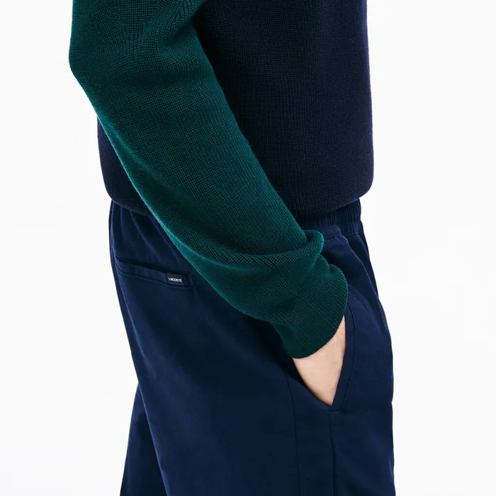 Slim Fit Elasticized Cotton Twill Chino Pants Navy Blue Mens Lacoste Pants and Shorts USA