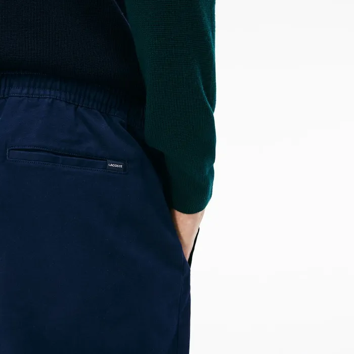 Slim Fit Elasticized Cotton Twill Chino Pants Navy Blue Mens Lacoste Pants and Shorts USA