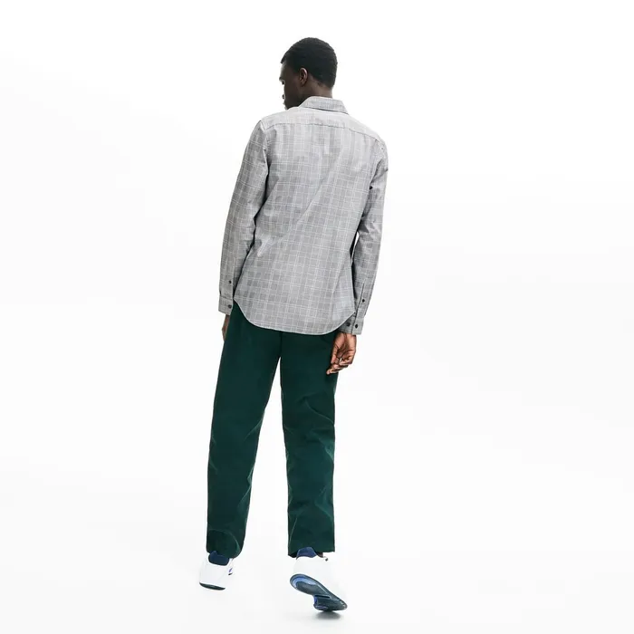 Slim Fit Glen Plaid Cotton Shirt BlackWhite Mens Lacoste Button Down Shirts Outlet