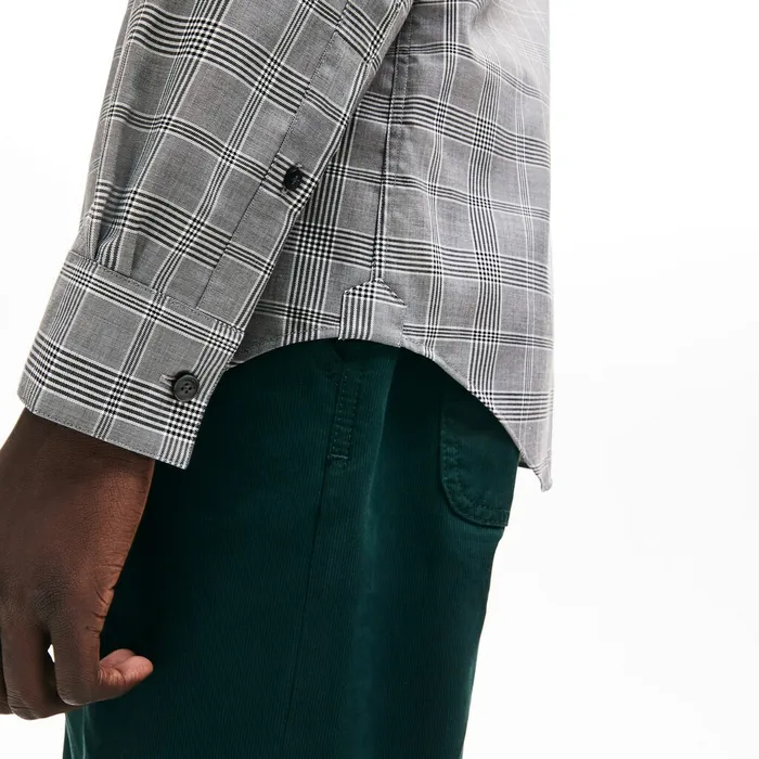 Slim Fit Glen Plaid Cotton Shirt BlackWhite Mens Lacoste Button Down Shirts Outlet