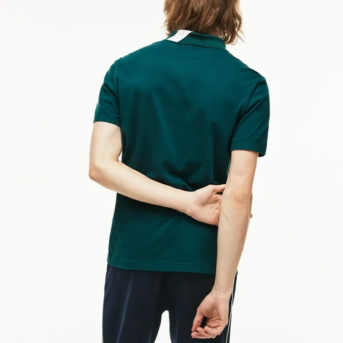 Slim Fit Lettering Stretch Mini Piqu Polo GreenWhite Mens Lacoste Polos Near Me