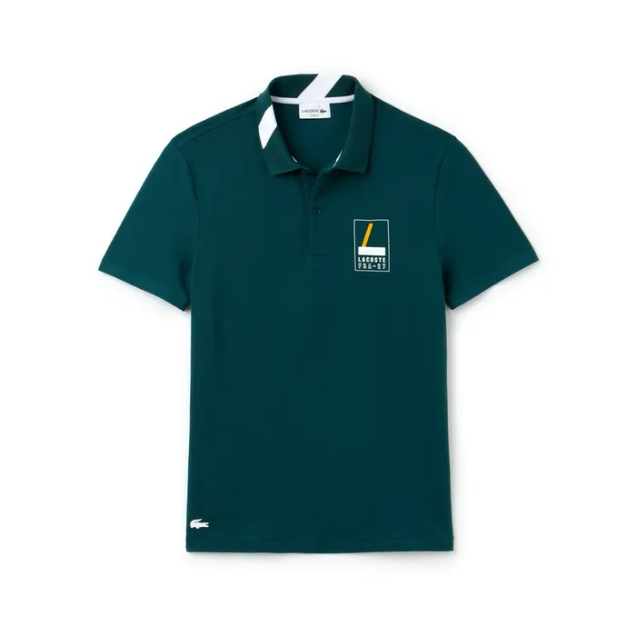 Slim Fit Lettering Stretch Mini Piqu Polo GreenWhite Mens Lacoste Polos Near Me