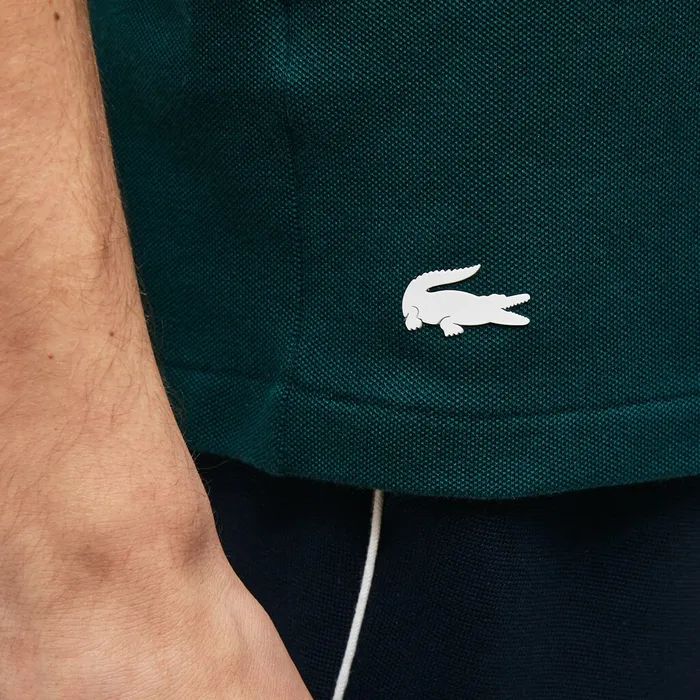 Slim Fit Lettering Stretch Mini Piqu Polo GreenWhite Mens Lacoste Polos Near Me