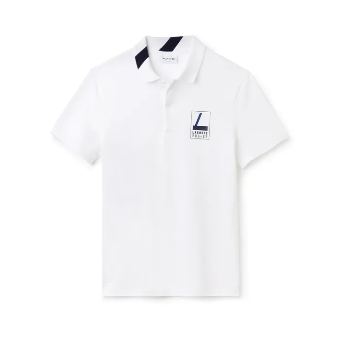 Slim Fit Lettering Stretch Mini Piqu Polo WhiteNavy Blue Mens Lacoste Polos Gift for Friend