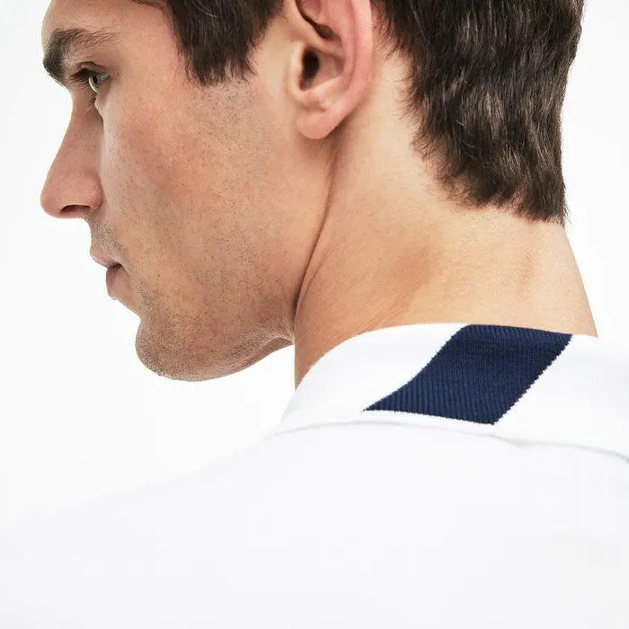 Slim Fit Lettering Stretch Mini Piqu Polo WhiteNavy Blue Mens Lacoste Polos Gift for Friend