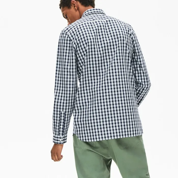 Slim Fit LongSleeve Wool Shirt WhiteNavy Blue Mens Lacoste Button Down Shirts Shop Online