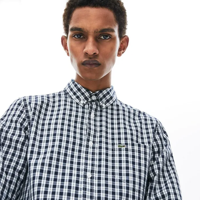 Slim Fit LongSleeve Wool Shirt WhiteNavy Blue Mens Lacoste Button Down Shirts Shop Online