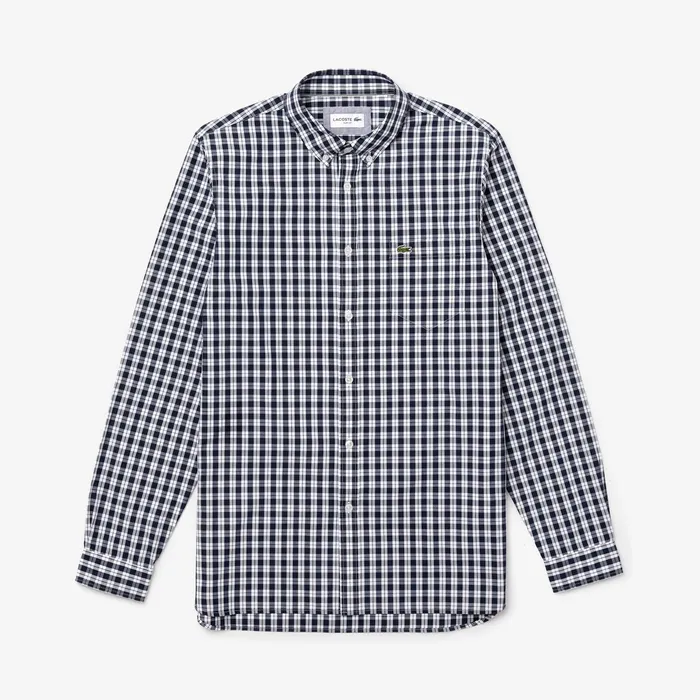 Slim Fit LongSleeve Wool Shirt WhiteNavy Blue Mens Lacoste Button Down Shirts Shop Online