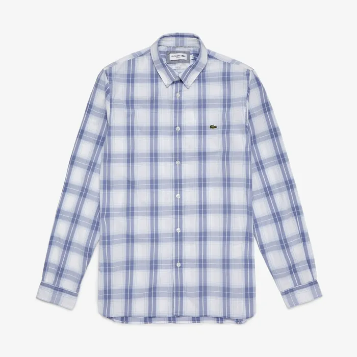 Slim Fit LongSleeve Wool Stretch Shirt PurpleLight Blue Mens Lacoste Button Down Shirts For Sale Online