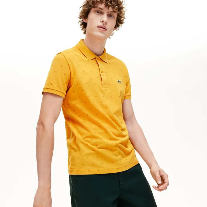 Slim Fit Patterned Cotton Mini Piqu Polo YellowOrange Mens Lacoste Polos Gift for Friend